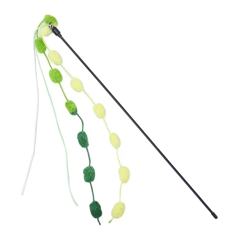Cat Tassel Toy Plush Ball Cats Teaser Wand Cats Interactive Toys Funny Bell Ribbon PoleTeaser Wand Pet Cat Supplies Accessory