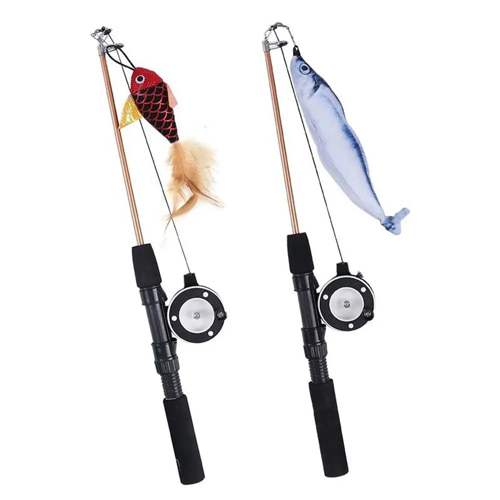 New Retractable Cat Teaser Wand Toy Ultra-Long Plush Cat Feather Toys Catnip Refills Cat Fishing Pole Toy for Indoor Cats