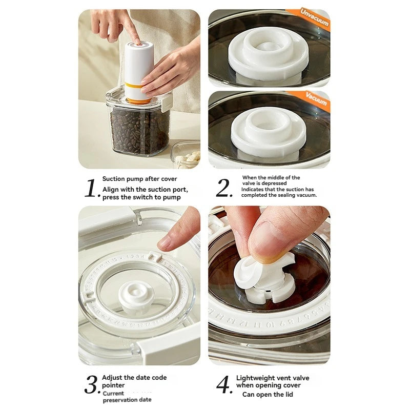 Vacuum Seal Container Coffee Beans Sealed Tank Electric Vacuum Jar Cereals Rice Storage Box Moisture-Proof Sealed Canister