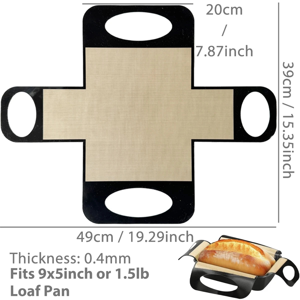 Silicone Bread Loaf Pan Liners, Reusable Nonstick Long Tab Handles Bread Pan Baking Mats, for 9x5inch Bread Pans, Heat Resistant
