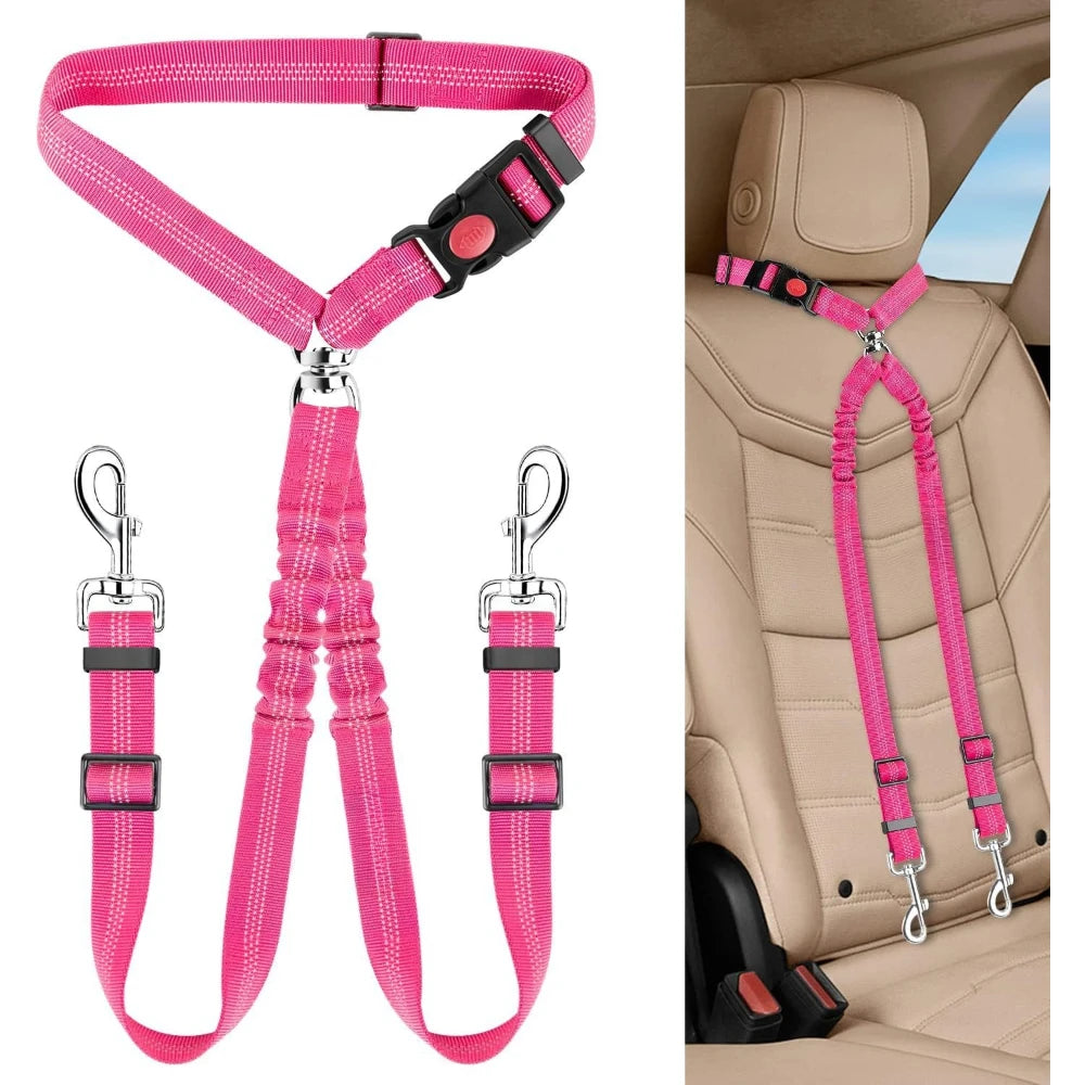1Pcs Pet Dog Seat Belt Adjustable Stretch Two Dog Lead Dog Cat Car Fixed Dog Chain Buffer Traction Car Safety Rope