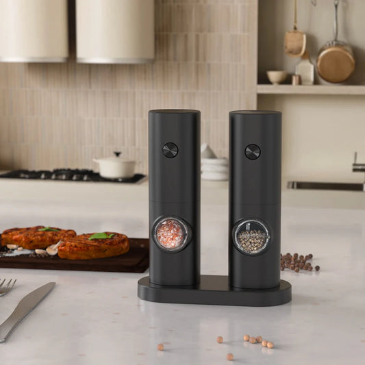 CROSIKO KYMQ-14BS LED Electric Pepper Salt Grinder 5 Gear Adjustable Ceramic Grinding Mill Kitchen Gadget