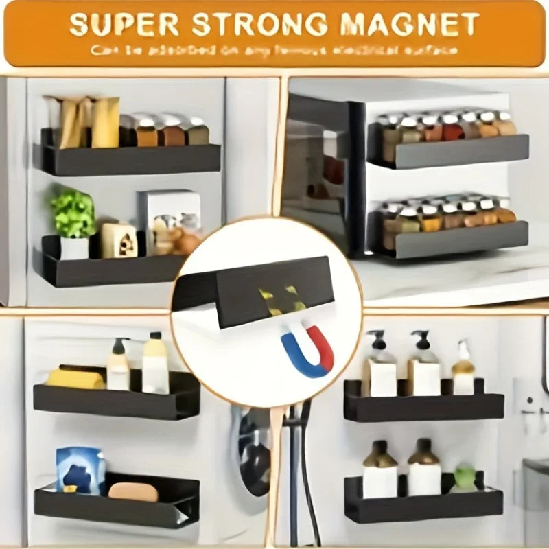 Magnetic Fridge Spice Rack Organizer Kitchen Storage Shelf Metal Wall Mounted for Jars Container Basket Seasoning Storage Box