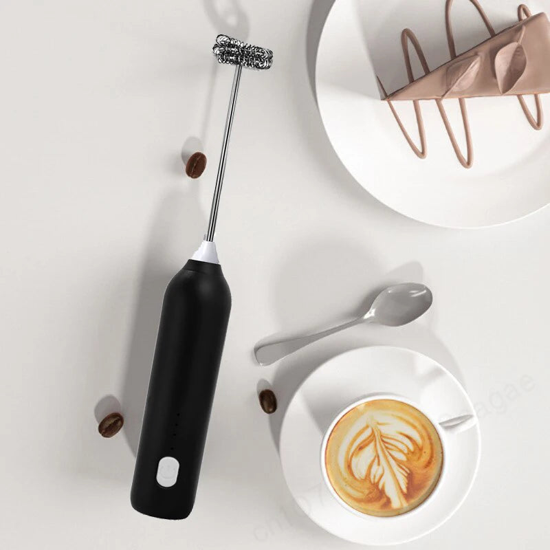 2 In 1 Electric Coffee Frother + Egg Beater Wireless Type-C Charging 3 Speeds Small Handheld Foam Maker Milk Whisk Cooking Tools