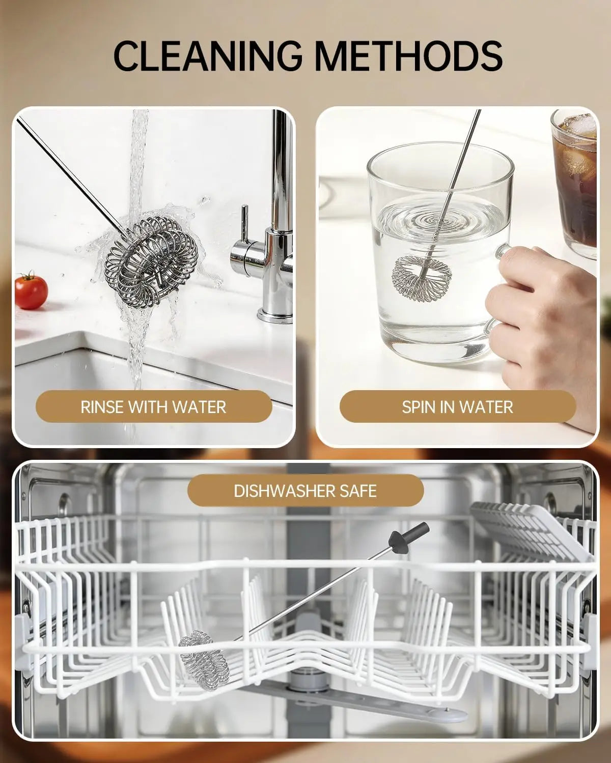 Rechargeable Milk Frother Handheld with Stand, Dual Spring Whisk Electric Foam Maker, Detachable Wand for Lattes, Cappuccino, Hot Chocolate, Silver