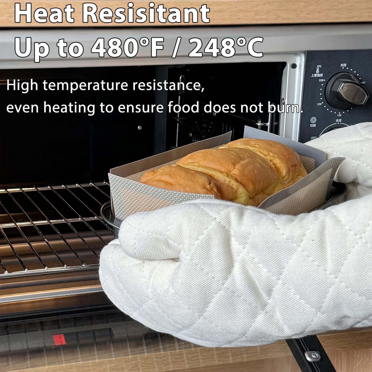 Silicone Bread Loaf Pan Liners, Reusable Nonstick Long Tab Handles Bread Pan Baking Mats, for 9x5inch Bread Pans, Heat Resistant