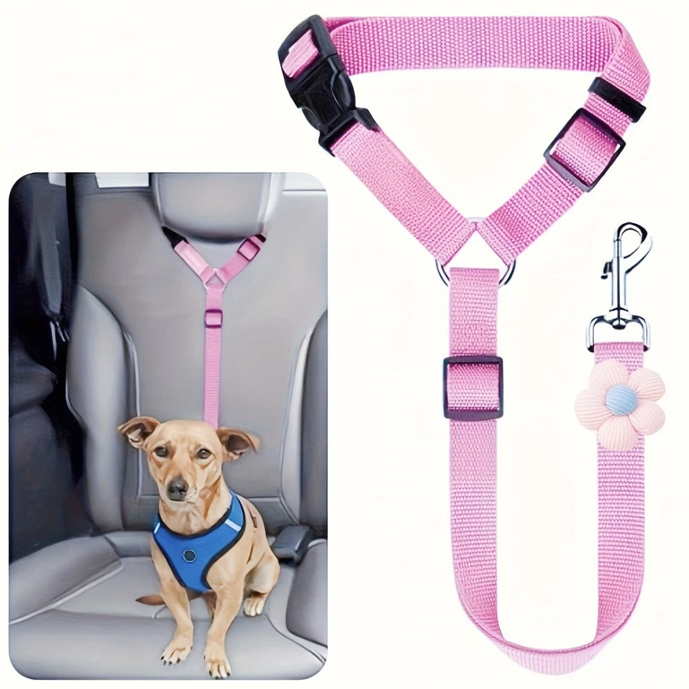 1Pcs 40-70cm Adjustable Pet Car Seat Belt Dog Cat Safety Harness Leash with Flower Decor for Dogs Travel Collar Pet Accessories