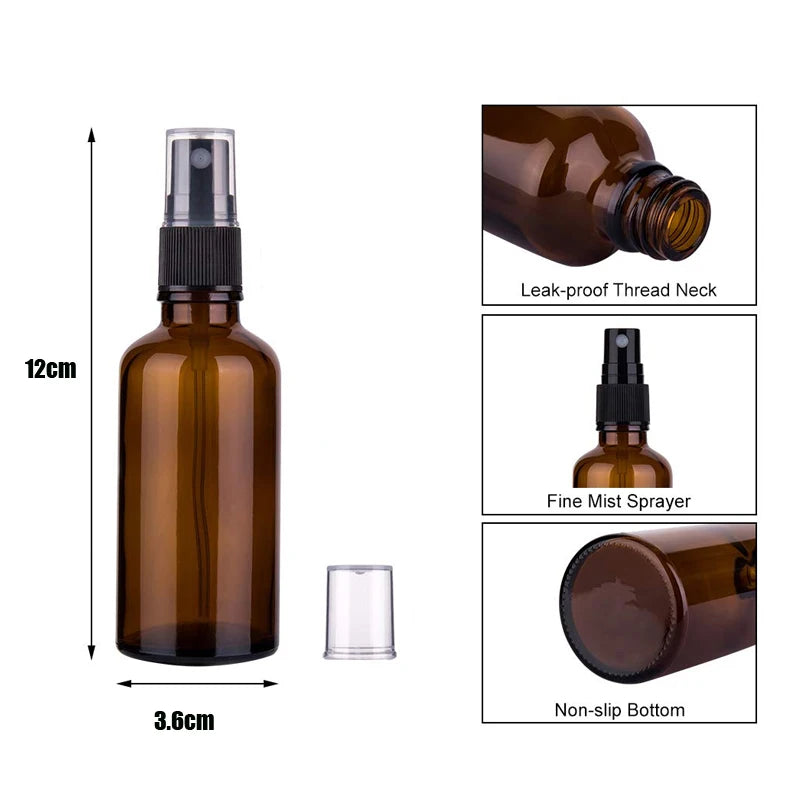 4pcs 50ml Amber Glass Spray Bottle Fine Mist Sprayer Aromatherapy Perfume Atomizer Cosmetic Container Essential Oil Dispenser