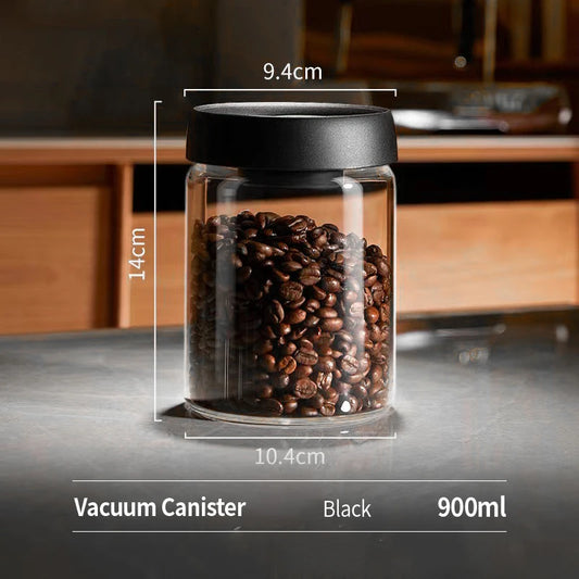 OANKR Vacuum Coffee Canister 500ml 900ml Food Storage Container, Airtight Glass Coffee Bean Jar, Professional Barista Accessorie