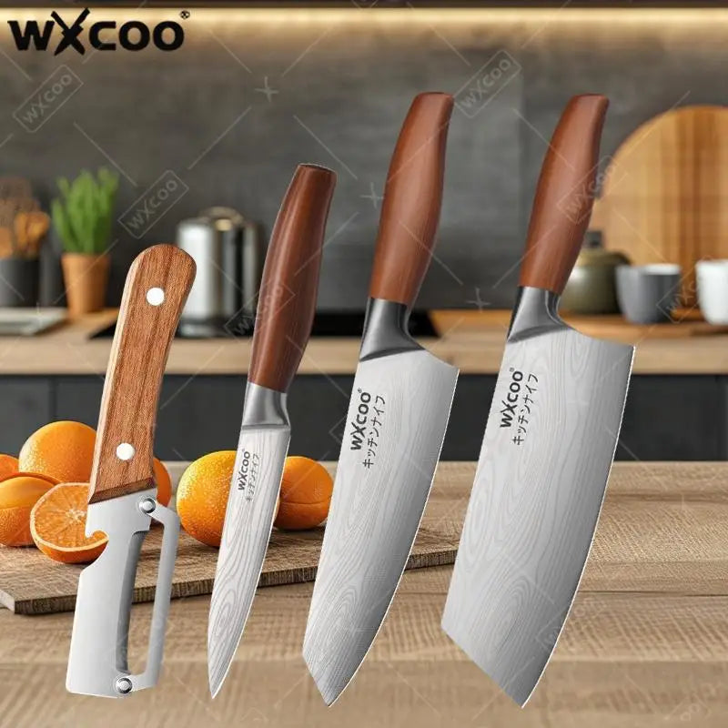 1~4PCS WXCOO Kitchen Knife Set Stainless Steel Fruit Peeler Damascus Pattern Chef Knife Tools for Vegetables and Fruit Peeling