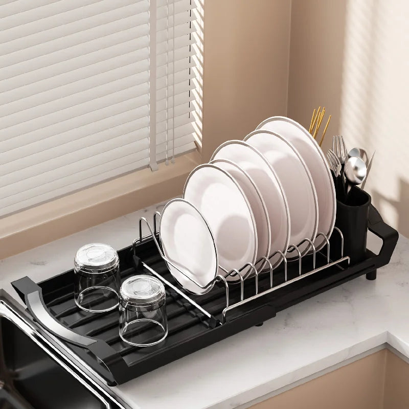 Expandable Dish Drying Rack Dish Organizer Fork Holder Kitchen Countertop Storage Organizer Space Saving Dish Storage Shelf