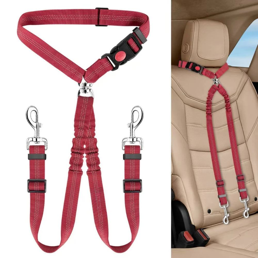 1Pcs Pet Dog Seat Belt Adjustable Stretch Two Dog Lead Dog Cat Car Fixed Dog Chain Buffer Traction Car Safety Rope