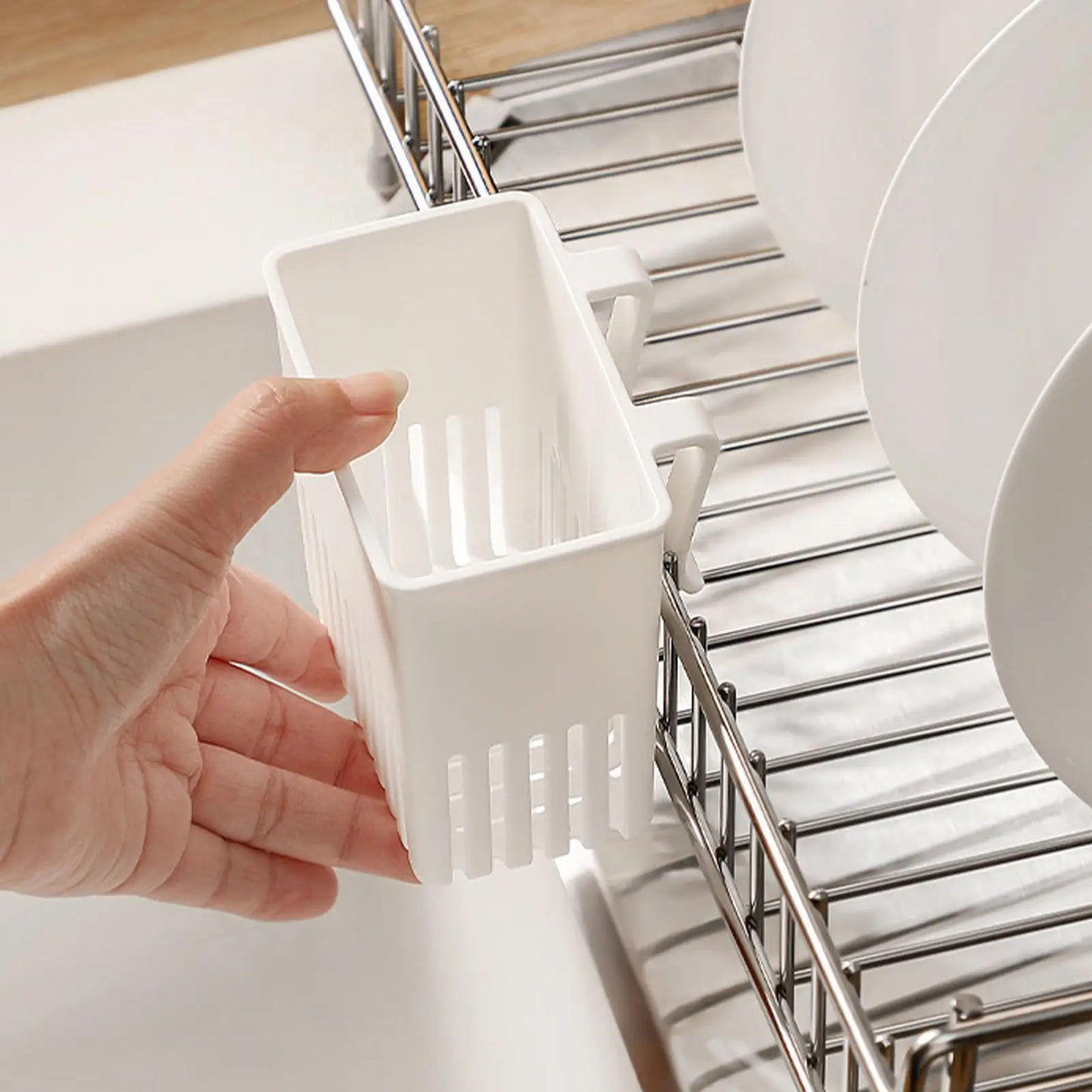 Cutlery Drying Rack Kitchen Sink Dish Rack Hanging Drainer Knife and Fork Storage Basket Expandable Cutlery Drainer