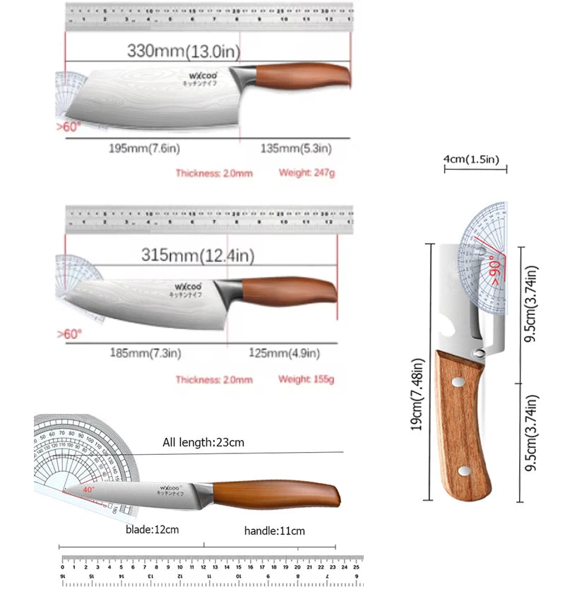 1-4PCS WXCOO Kitchen Knife Set Fruit Peeler Damascus Pattern Chef Knife Tools for Vegetables and Fruit Peeling stainless steel