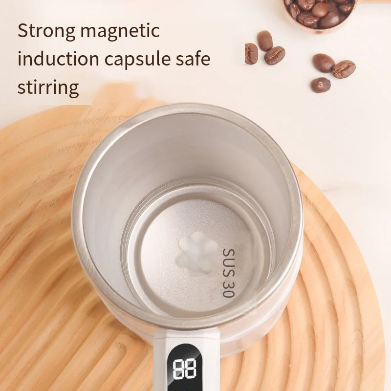 Stainless Steel Self Stirring Coffee Mug with Temperature Display Rechargeable Automatic Mixer Cup with Lid for Hot Beverages