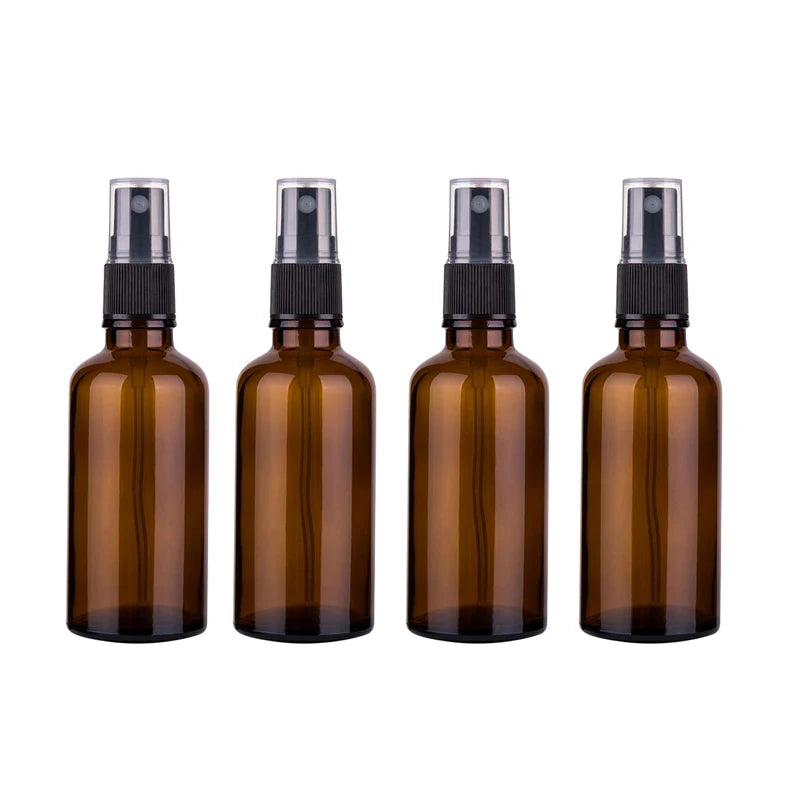 4pcs 50ml Amber Glass Spray Bottle Fine Mist Sprayer Aromatherapy Perfume Atomizer Cosmetic Container Essential Oil Dispenser