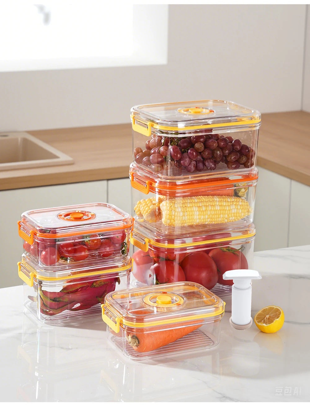 Vacuum Fresh-keeping Box Refrigerator Sealed Canister Microwavable Transparent Food Storage Container Kitchen Organizer Bento