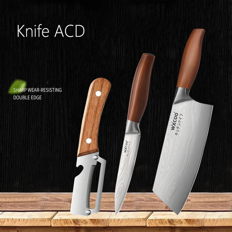 1~4PCS WXCOO Kitchen Knife Set Stainless Steel Fruit Peeler Damascus Pattern Chef Knife Tools for Vegetables and Fruit Peeling