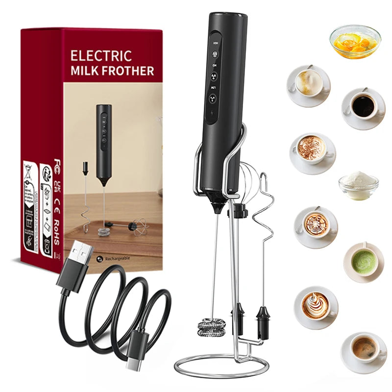 3 in 1 Electric Handheld Milk Frother 3 Adjustable Speeds Mini Hand Mixer Detachable Stainless Steel Whisk Home Kitchen Use Tool
