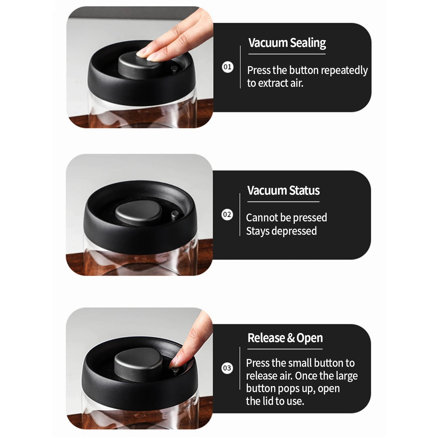 OANKR Vacuum Coffee Canister 500ml 900ml Food Storage Container, Airtight Glass Coffee Bean Jar, Professional Barista Accessorie