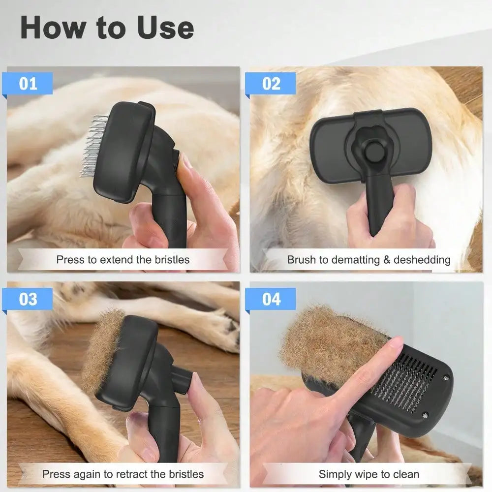 Self Cleaning Shedding Brush For Dogs And Cats, Skin Friendly Grooming Tool And Hair Removal For Long Or Short Haired Pets, Blac