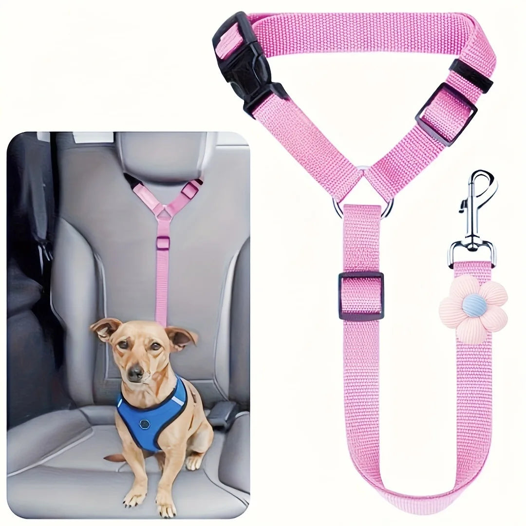 1Pcs 40-70cm Adjustable Pet Car Seat Belt Dog Cat Safety Harness Leash with Flower Decor for Dogs Travel Collar Pet Accessories