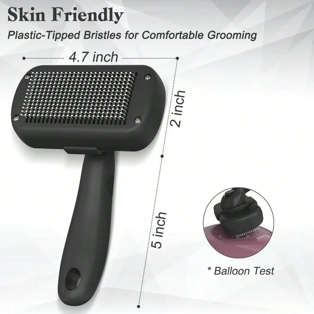 Self Cleaning Shedding Brush For Dogs And Cats, Skin Friendly Grooming Tool And Hair Removal For Long Or Short Haired Pets, Blac