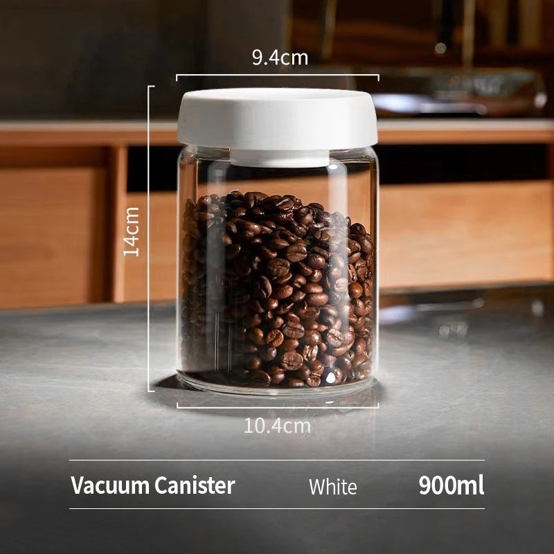 OANKR Vacuum Coffee Canister 500ml 900ml Food Storage Container, Airtight Glass Coffee Bean Jar, Professional Barista Accessorie