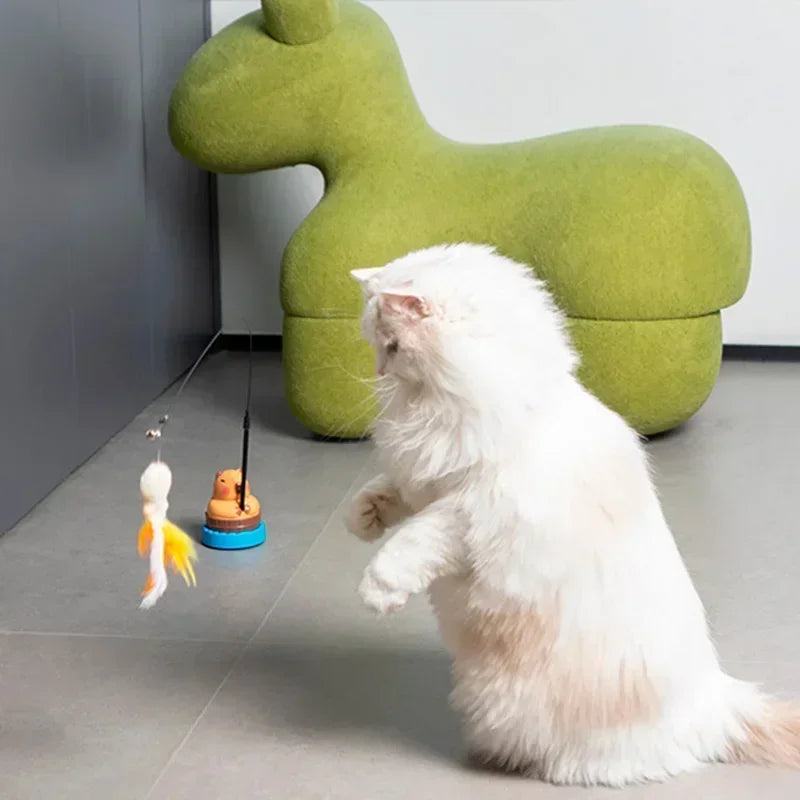 Simulation Capybara Cat Toys Funny Interactive Bird with Bell Cat Stick Toy for Kitten Playing Teaser Wand Toy Pet Cats Supplies