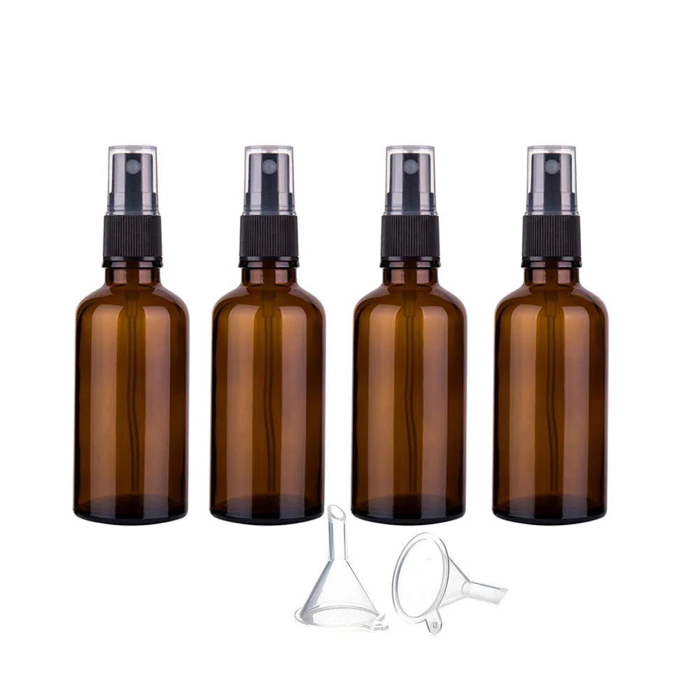 4pcs 50ml Amber Glass Spray Bottle Fine Mist Sprayer Aromatherapy Perfume Atomizer Cosmetic Container Essential Oil Dispenser