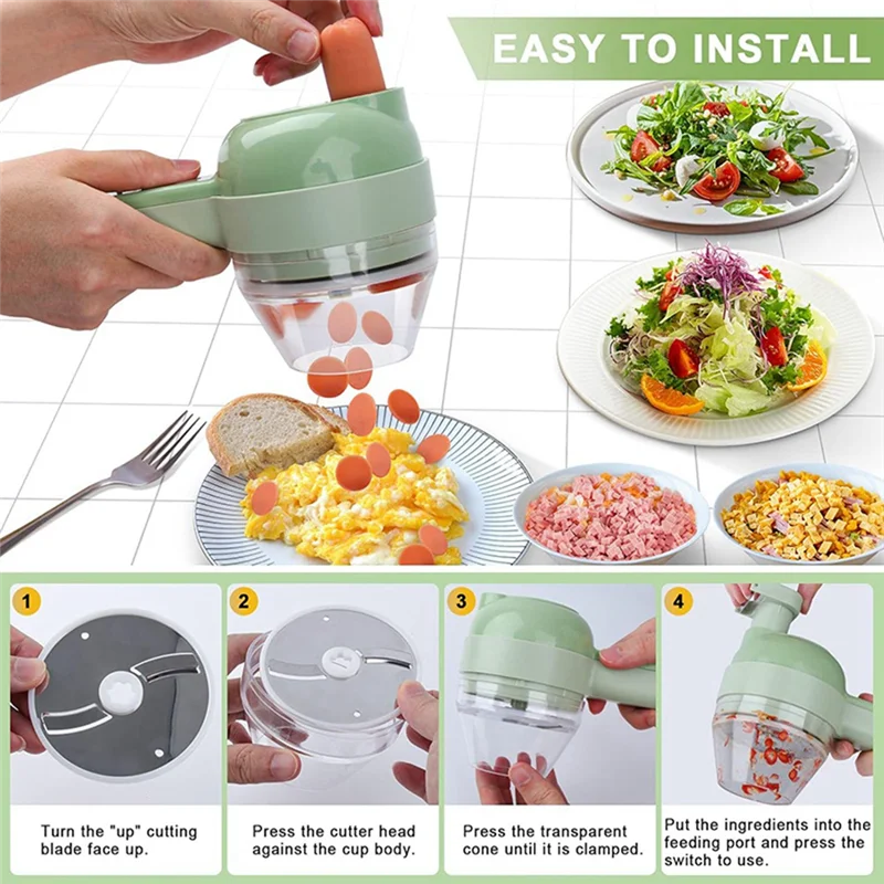 B90B-5 In 1 Electric Vegetable Cutter Set Portable, Rechargeable, Chopper Machine For Pepper,Garlic& Meat