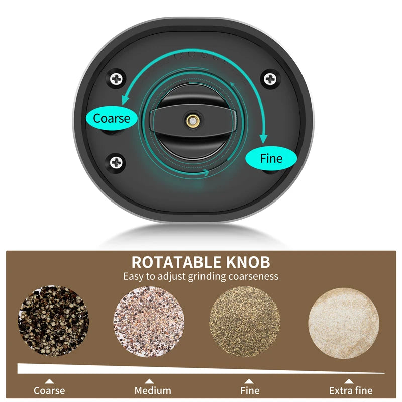 CROSIKO KYMQ-14BS LED Electric Pepper Salt Grinder 5 Gear Adjustable Ceramic Grinding Mill Kitchen Gadget