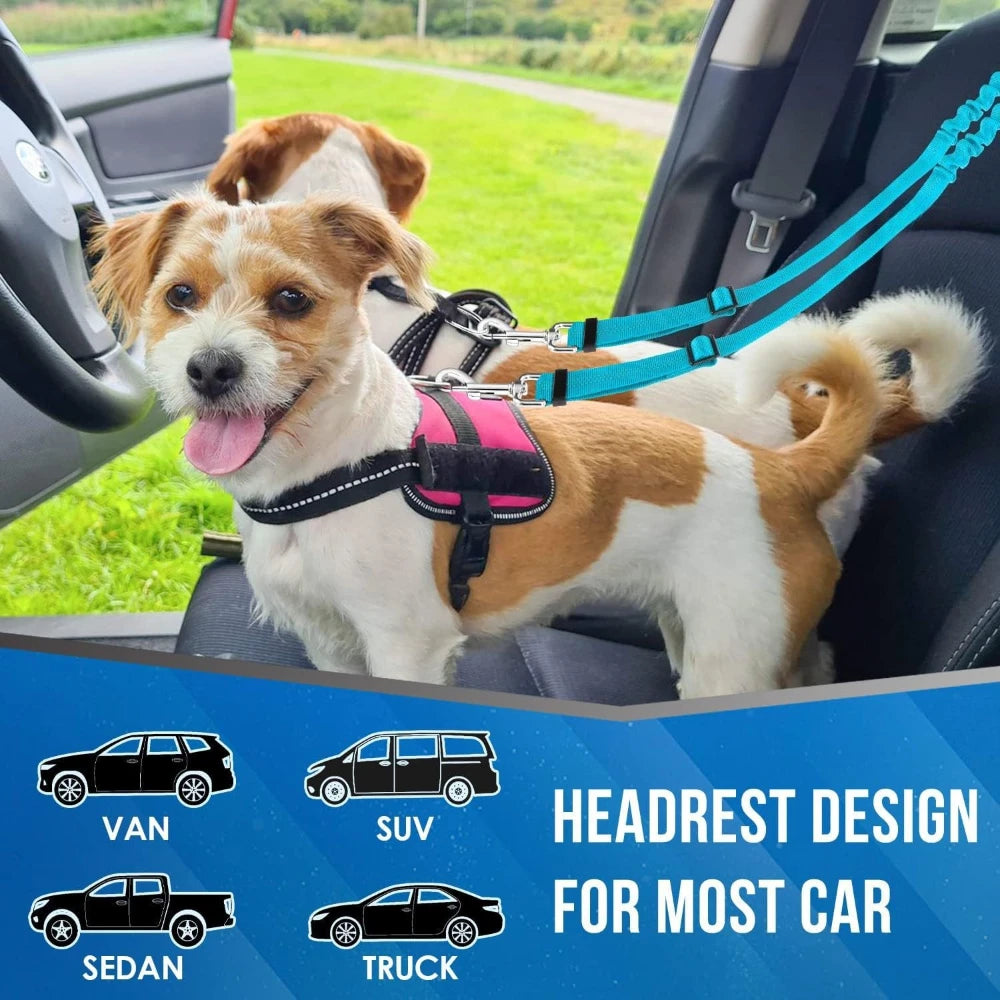 1Pcs Pet Dog Seat Belt Adjustable Stretch Two Dog Lead Dog Cat Car Fixed Dog Chain Buffer Traction Car Safety Rope