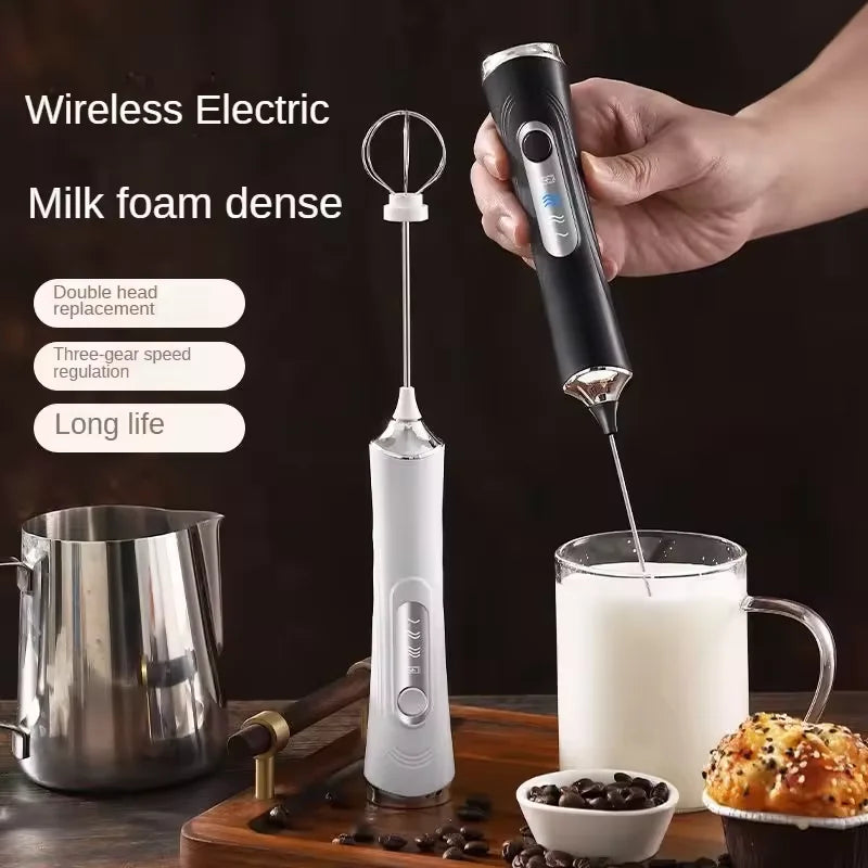 USB Electric Milk Frother Handheld Milk Coffee Machine 3-Speed Wireless Egg Beater Kitchen Mixer Multifunctional Food Mixer