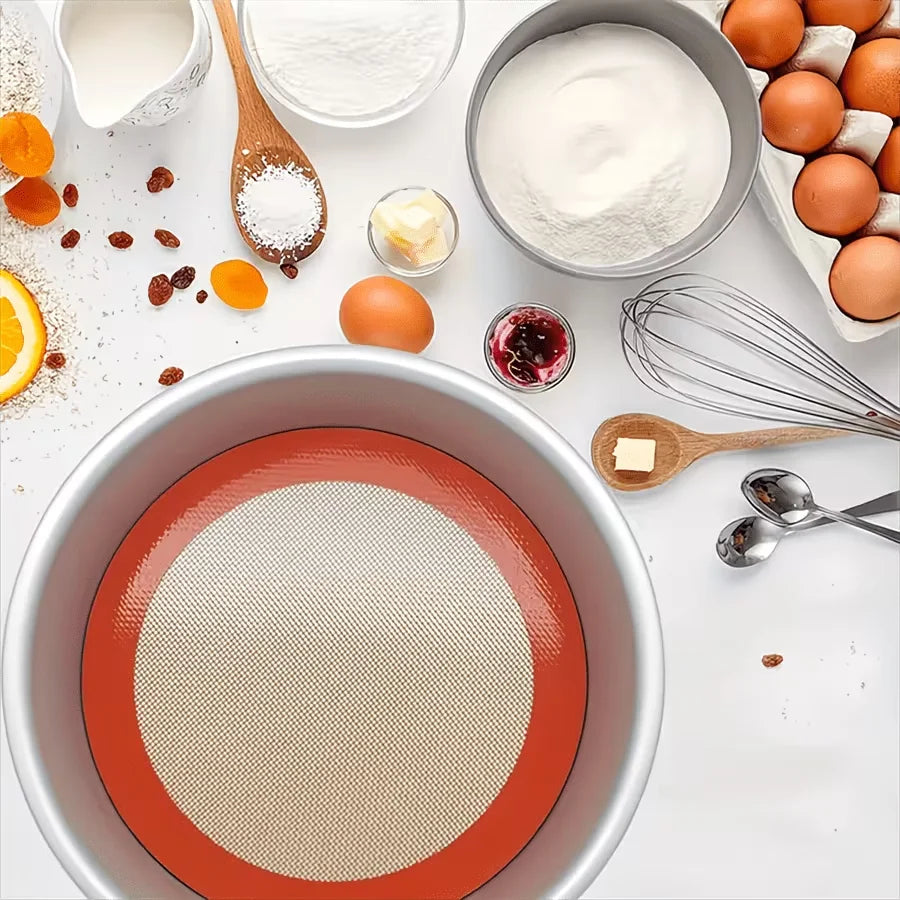 Round Silicone Baking Mat,Non-Stick Reusable Air Fryer Liner, Oven Safe Pastry Parchment Sheet for Cake Cookies Pizza Easy Clean